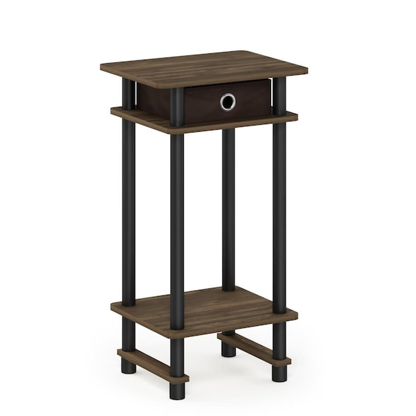 Furinno Turn-N-Tube Tall End Table with Bin Columbia Walnut & Black & Dark Brown 17017CWNBKDBR - main